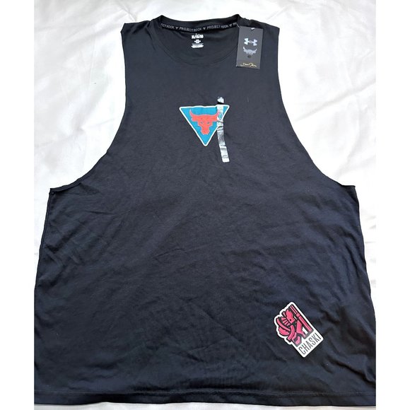 Project Rock Shirt Mens XL Black Under bull Armour Tank Top Sleeveless run gym - Picture 1 of 6